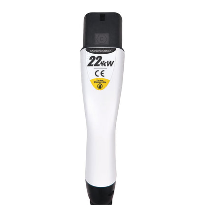 Front view of Rheidon Type 2 EV charging cable connector showing 22kW label, CE certification, and safety warning “Do Not Disassemble”