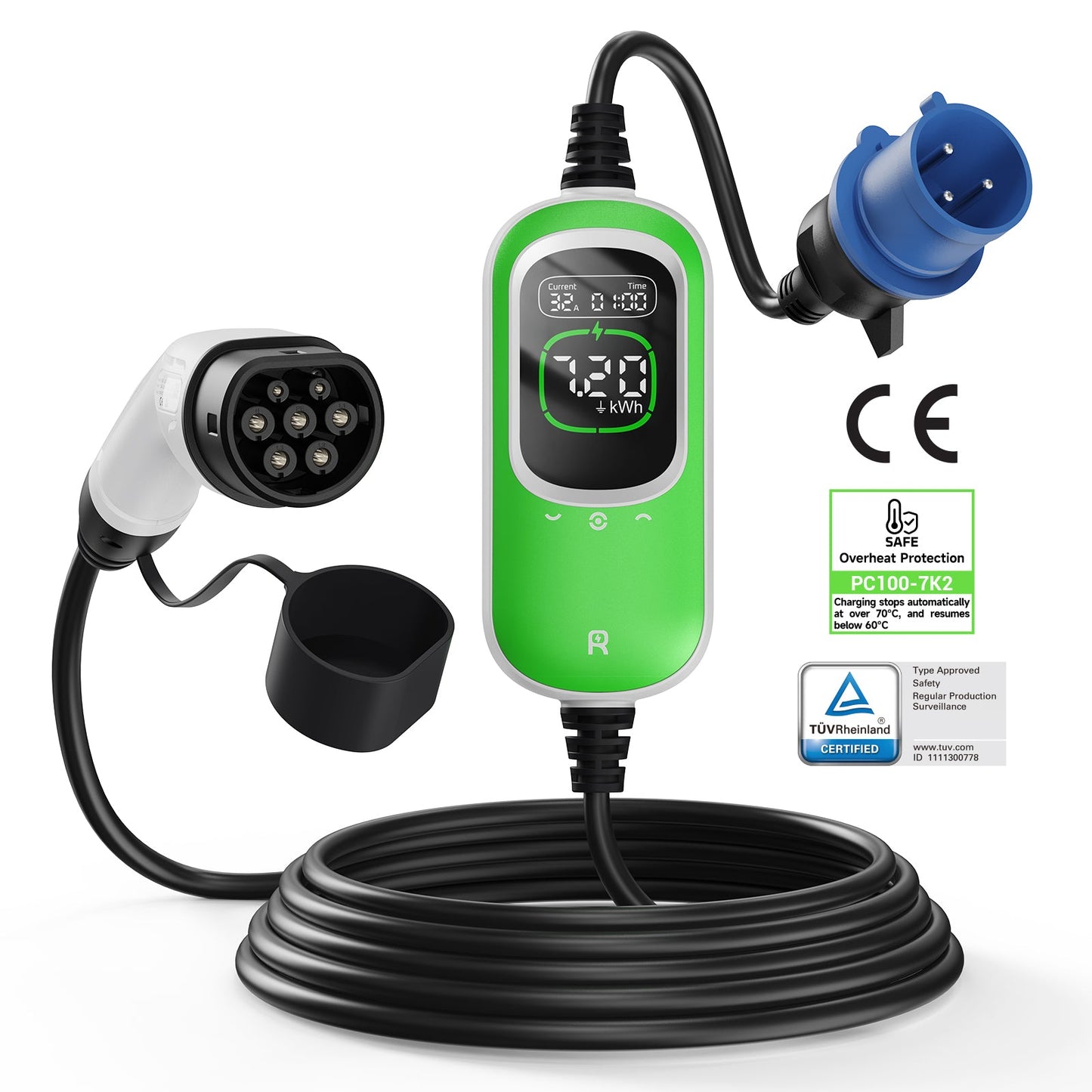 Rheidon 7.2 kW Taşınabilir Elektrikli Araç Şarj Cihazı | PC100-7K2
